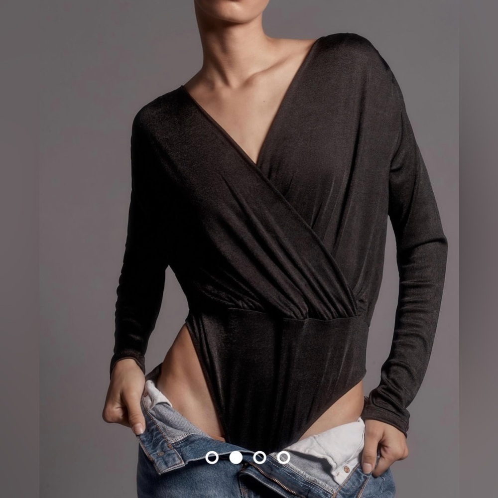 NWT Size S - By Anthropologie Faux-Wrap Bodysuit in Black
